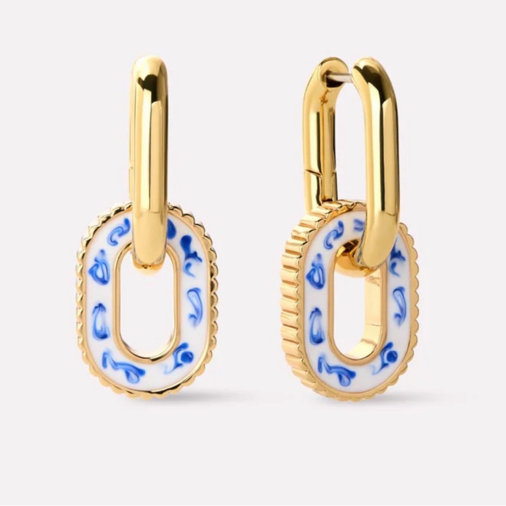 Ana Luisa Double Hoop Earrings- Gold and Enamel Blue